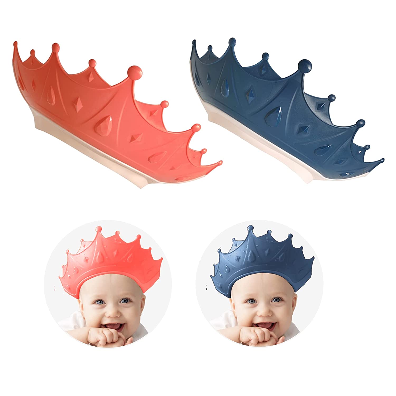 Adjustable Baby Shower Shampoo Cap Crown Shape Wash Hair Shield Hat for Baby Ear Protection Safe