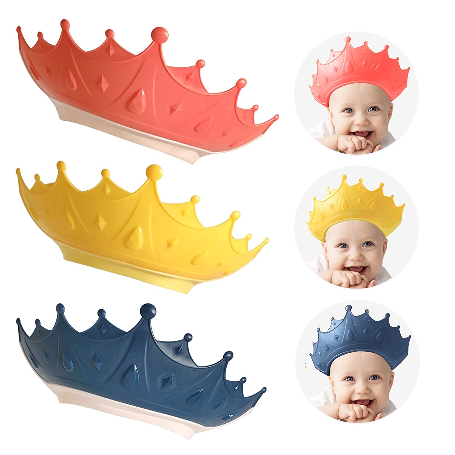 Adjustable Baby Shower Shampoo Cap Crown Shape Wash Hair Shield Hat for Baby Ear Protection Safe